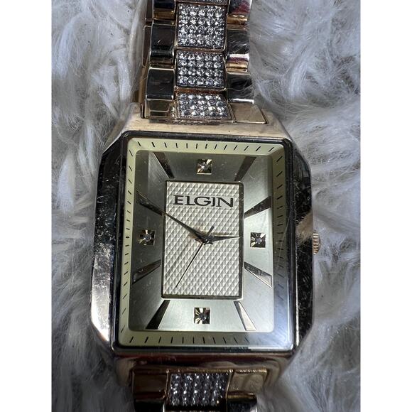 Elgin Rectangular Quartz Watch Gold Tone Crystal Bracelet Japan Movt FG754ST - Picture 4 of 14